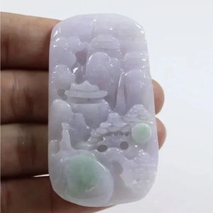 Certified Grade A Natural Green purple Jadeite Jade Pendant Landscape 118271
